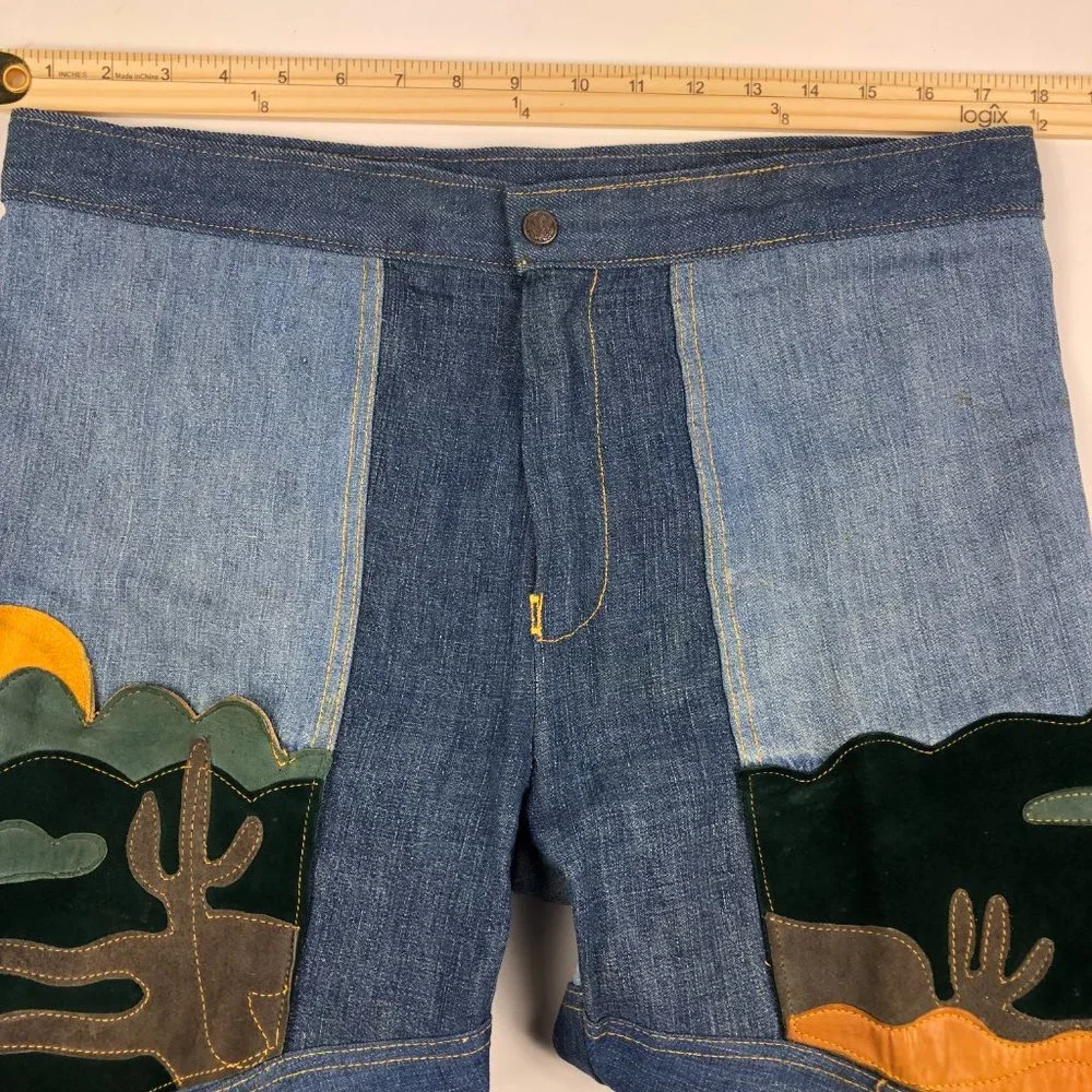 Antonio Giuseppe Vintage 1976 One-of-A-Kind Denim & Leather Suit Hippie Rare